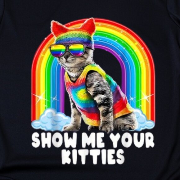 Show Me Your Kitties T-shirt Cat Hippie Rainbow Lgbt Pride - Picture 2 of 4